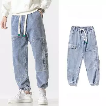 Мужские джинсы свободного покроя Feet Plus Fat Plus Pants с девятью точками 8XL чёрный