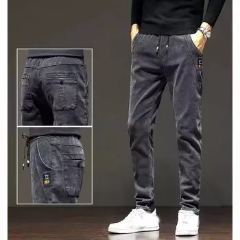 Мужские джинсы свободного покроя с узкой талией, весна-осень, облегающие, большого размера, прямые повседневные мужские брюки 5XL