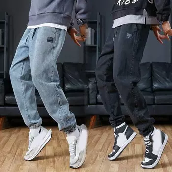 Мужские джинсы свободного покроя с завязками на весну и осень, тонкие, эластичные, рабочие брюки 8XL