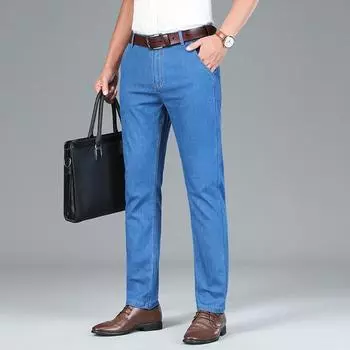 Мужские джинсы, универсальные, для среднего возраста, свисающие джинсы, эластичные джинсы, Ice Silk 28 светло-синий