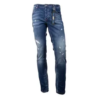 Мужские джинсы узкого кроя рваного синего цвета JUST EMPORIO