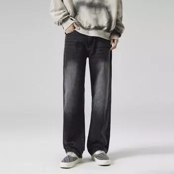Мужские джинсы Весна и лето Новые Свободные Прямые Широкие брюки Мужские Ретро Уличные брюки 28 чёрный