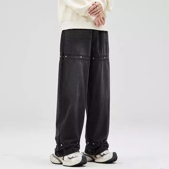 Мужские джинсы в стиле панк-хай-стрит, черно-серые, от американского бренда M серый/чёрный