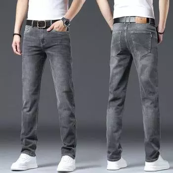 Мужские джинсы весна и осень, высококачественные дымчато-серые джинсы, новые свободные простые прямые брюки, повседневные универсальные мужские брюки L