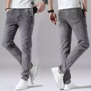 Мужские джинсы весна/лето стрейч корейские прямые джинсы мужские модные облегающие мужские брюки 34