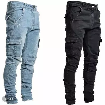 Мужские джинсы весна-осень Four Seasons Thin Section Plus Size Small Feet Tight Thin Solid Color 3XL