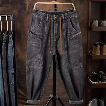 Мужские джинсы весна-осень ретро больших размеров свободные прямые широкие брюки 5XL