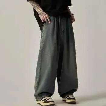 Мужские джинсы винтажные потертые уличные повседневные широкие джинсовые брюки свободные мужские универсальные брюки мешковатые джинсовые брюки карго XXXL чёрный