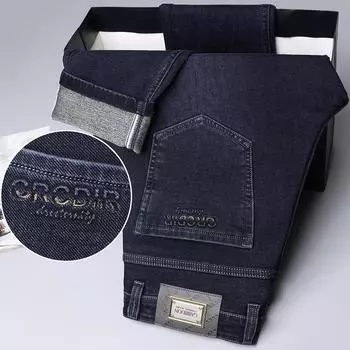 Мужские джинсы высокого класса, эластичные свободные прямые брюки с высокой талией, модный деловой стиль на осень и зиму 29 чёрный