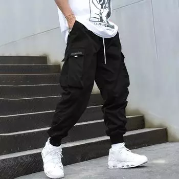 Мужские джоггеры на весну и осень, повседневные свободные брюки-карго с несколькими карманами и завязками на открытом воздухе M серый