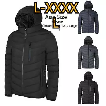 Мужские европейские и американские осенние и зимние легкие утепленные хлопковые пальто, однотонные хлопковые пальто с капюшоном в клетку 4XL чёрный