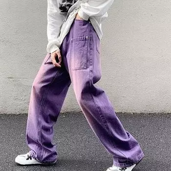 Мужские фиолетовые джинсы Harajuku Джинсовые брюки Дикие повседневные повседневные свободные брюки Модные джинсы S фиолетовый