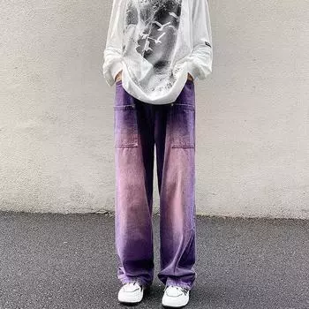 Мужские фиолетовые джинсы Harajuku Джинсовые брюки Дикие повседневные повседневные свободные брюки Модные джинсы S фиолетовый