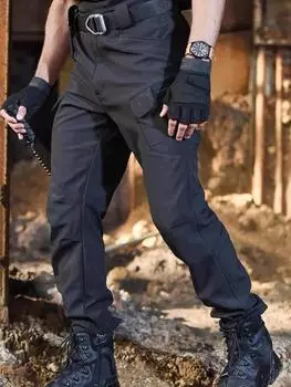Мужские флисовые брюки-карго прямого покроя с карманами-клапанами, свободные повседневные тактические брюки, мужские рабочие брюки для походов и скалолазания S хаки