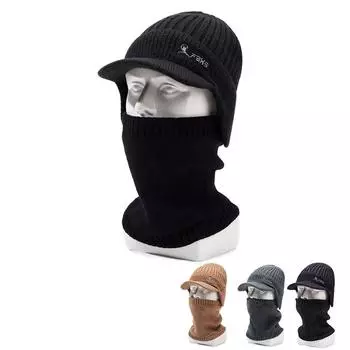 Мужские флисовые защитные наушники вязаная шапка сезонная защита от холода и тепла велосипедный шерстяной шарф флисовый уличный свитер с утиным язычком One size тёмно-синий