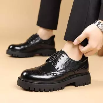 Мужские формальные деловые туфли-оксфорды на толстой подошве со шнуровкой, роскошные мужские туфли, мужские повседневные кожаные туфли для свадебной вечеринки 38 чёрный