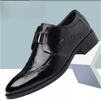 Мужские формальные туфли из коровьей кожи высшего качества с автоматической пряжкой и дышащим острым носком 41 коричневый