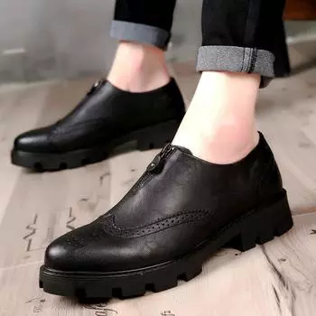 Мужские формальные туфли из кожи с острым носком — тренд весны/осени, толстая подошва, британский и корейский стиль Size 43