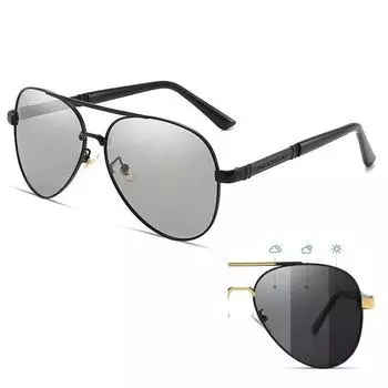 Мужские фотохромные поляризационные солнцезащитные очки в металлической оправе, модный дизайн, очки-пилоты для мужчин, мужские солнцезащитные очки с антибликовым покрытием UV400 для вождения золотой/чёрный