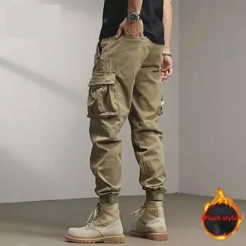 Мужские функциональные брюки-карго из ретро-бархата — свободный крой, плотный, прямой, с множеством карманов, идеально подходят для осени и зимы. M