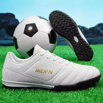 Мужские футбольные бутсы 33-46, резиновая мягкая подошва, короткие шипы, искусственная кожа, молодежные детские футбольные бутсы 33 белый