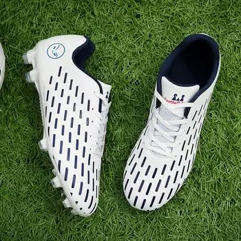 Мужские футбольные бутсы для уличного газона, футбольные бутсы, тренировочные полоски, спортивные кроссовки до щиколотки, качественные домашние кроссовки Calzado De Futbol 43 чёрный