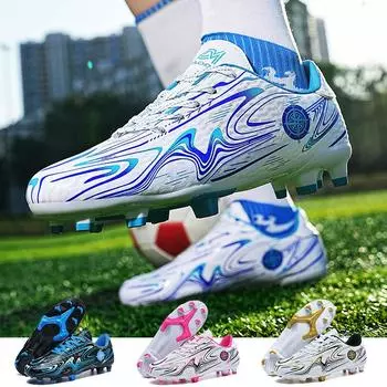 Мужские футбольные бутсы для взрослых и детей Футбольные бутсы FG/TF для мальчиков и девочек Бутсы для тренировок на траве Спортивная обувь Мужские длинные шипы для уличного футбола 32 розовый