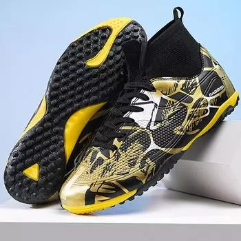 Мужские футбольные бутсы, резиновые, с мягкой подошвой, кожаные футбольные бутсы с короткими ногтями, детские футбольные кроссовки 32 золотой