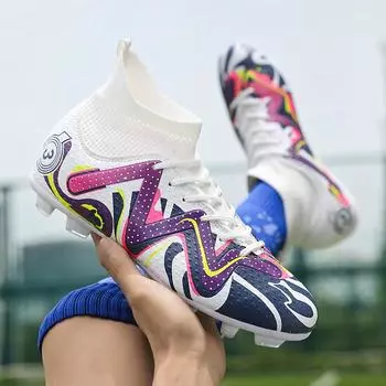 Мужские футбольные бутсы с длинными шипами и высокой лодыжкой, футбольные бутсы AG/TF, детские уличные бутсы для травы, футбольные бутсы, тренировочные спортивные футбольные бутсы 31 чёрный