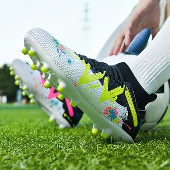 Мужские футбольные бутсы с длинными шипами и высокой лодыжкой, футбольные бутсы AG/TF, детские уличные бутсы для травы, футбольные бутсы, тренировочные спортивные футбольные бутсы 35 чёрный