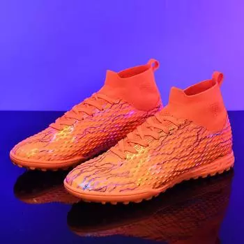 Мужские футбольные бутсы с длинными шипами и высокой лодыжкой, футбольные бутсы TF, уличные бутсы для травы, футбольные бутсы, тренировочные спортивные футбольные бутсы 33 чёрный