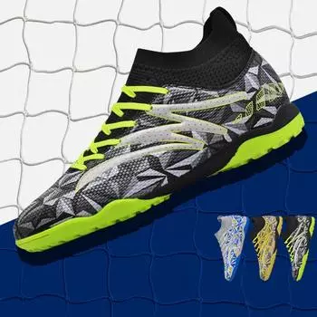 Мужские футбольные бутсы с длинными шипами и высокой лодыжкой, футбольные бутсы TF, уличные бутсы для травы, футбольные бутсы, тренировочные спортивные футбольные бутсы 32 чёрный
