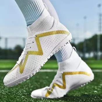 Мужские футбольные бутсы с длинными шипами и высокой лодыжкой, футбольные бутсы AG/TF, детские уличные бутсы для травы, футбольные бутсы, тренировочные спортивные футбольные бутсы 35 чёрный