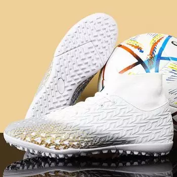 Мужские футбольные бутсы с длинными шипами и высокой лодыжкой, футбольные бутсы AG/TF, детские уличные бутсы для травы, футбольные бутсы, тренировочные спортивные футбольные бутсы 35 черный белый