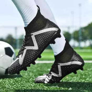 Мужские футбольные бутсы с длинными шипами и высокой лодыжкой, футбольные бутсы AG/TF, детские уличные бутсы для травы, футбольные бутсы, тренировочные спортивные футбольные бутсы 35 чёрный