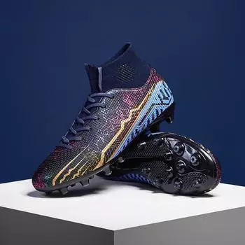 Мужские футбольные бутсы с длинными шипами и высокой лодыжкой, футбольные бутсы AG/TF, детские уличные бутсы для травы, футбольные бутсы, тренировочные спортивные футбольные бутсы 35 белый
