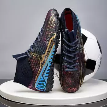 Мужские футбольные бутсы с длинными шипами и высокой лодыжкой, футбольные бутсы AG/TF, детские уличные бутсы для травы, футбольные бутсы, тренировочные спортивные футбольные бутсы 35 чёрный