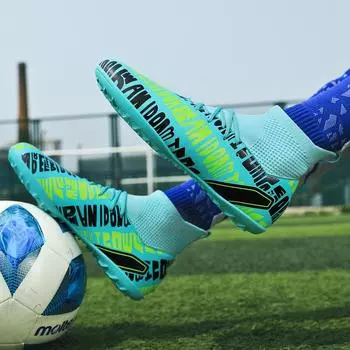 Мужские футбольные бутсы с длинными шипами и высокой лодыжкой, футбольные бутсы AG/TF, детские уличные бутсы для травы, футбольные бутсы, тренировочные спортивные футбольные бутсы 31 чёрный