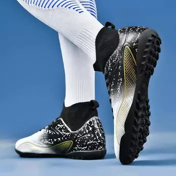 Мужские футбольные бутсы с длинными шипами и высокой лодыжкой, футбольные бутсы AG/TF, детские уличные бутсы для травы, футбольные бутсы, тренировочные спортивные футбольные бутсы 35 золотой