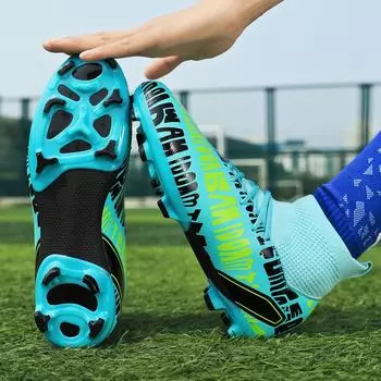 Мужские футбольные бутсы с длинными шипами и высокой лодыжкой, футбольные бутсы AG/TF, детские уличные бутсы для травы, футбольные бутсы, тренировочные спортивные футбольные бутсы 31 чёрный
