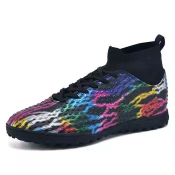 Мужские футбольные бутсы с длинными шипами и высокой лодыжкой, футбольные бутсы TF, уличные бутсы для травы, футбольные бутсы, тренировочные спортивные футбольные бутсы 33 белый