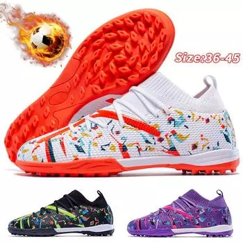 Мужские футбольные бутсы с длинными шипами и высокой лодыжкой, футбольные бутсы TF, уличные бутсы для травы, футбольные бутсы, тренировочные спортивные футбольные бутсы 36 чёрный