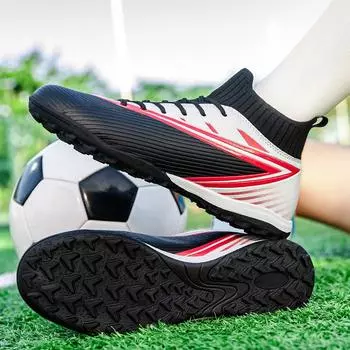 Мужские футбольные бутсы с длинными шипами и высокой лодыжкой, футбольные бутсы TF, уличные бутсы для травы, футбольные бутсы, тренировочные спортивные футбольные бутсы 36 чёрный