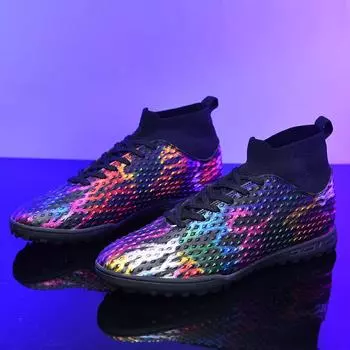 Мужские футбольные бутсы с длинными шипами и высокой лодыжкой, футбольные бутсы TF, уличные бутсы для травы, футбольные бутсы, тренировочные спортивные футбольные бутсы 33 оранжевый