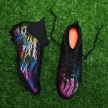 Мужские футбольные бутсы с длинными шипами и высокой лодыжкой, футбольные бутсы FG, уличные бутсы для травы, футбольные бутсы, тренировочные спортивные футбольные бутсы 33 оранжевый