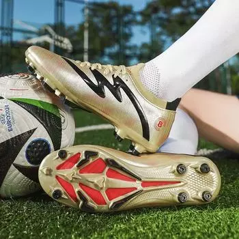 Мужские футбольные бутсы с длинными шипами и высокой лодыжкой, футбольные бутсы AG, детские уличные бутсы для травы, футбольные бутсы, тренировочные спортивные футбольные бутсы 32 золотой