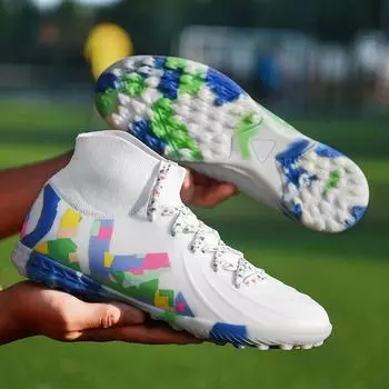 Мужские футбольные бутсы с длинными шипами и высокой лодыжкой, футбольные бутсы AG, детские уличные бутсы для травы, футбольные бутсы, тренировочные спортивные футбольные бутсы 33 жёлтый