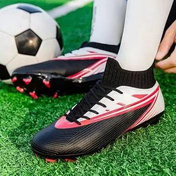 Мужские футбольные бутсы с длинными шипами и высокой лодыжкой, футбольные бутсы FG, уличные бутсы для травы, футбольные бутсы, тренировочные спортивные футбольные бутсы 36 чёрный