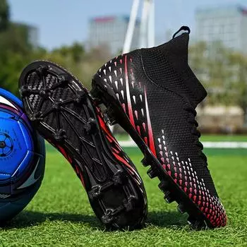 Мужские футбольные бутсы с длинными шипами и высокой лодыжкой, футбольные бутсы AG/TF, детские уличные бутсы для травы, футбольные бутсы, тренировочные спортивные футбольные бутсы 35 чёрный