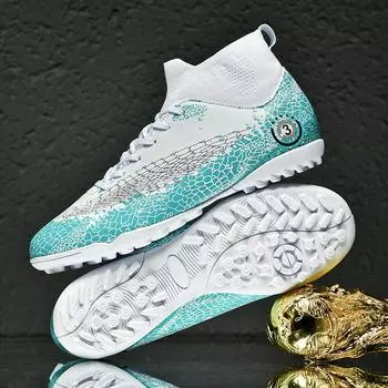 Мужские футбольные бутсы с длинными шипами и высокой лодыжкой, футбольные бутсы AG/TF, детские уличные бутсы для травы, футбольные бутсы, тренировочные спортивные футбольные бутсы 35 чёрный